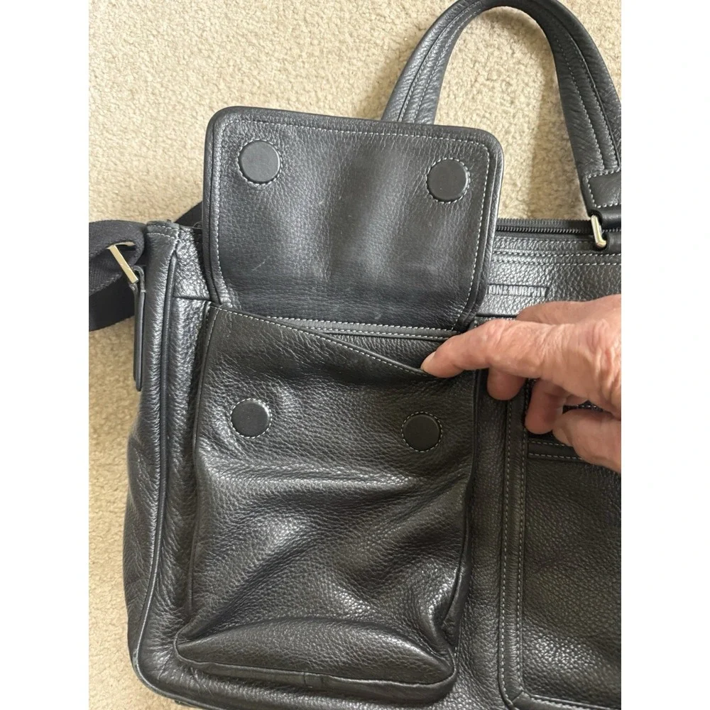 Johnston & Murphy Black Leather‎ Flapped Briefcase Messenger Bag